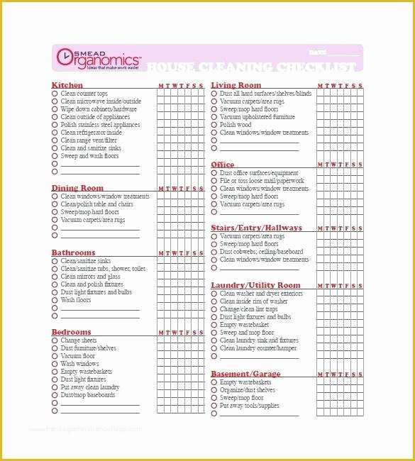 House Cleaning Checklist Template Free Of House Cleaning Checklist Pdf 