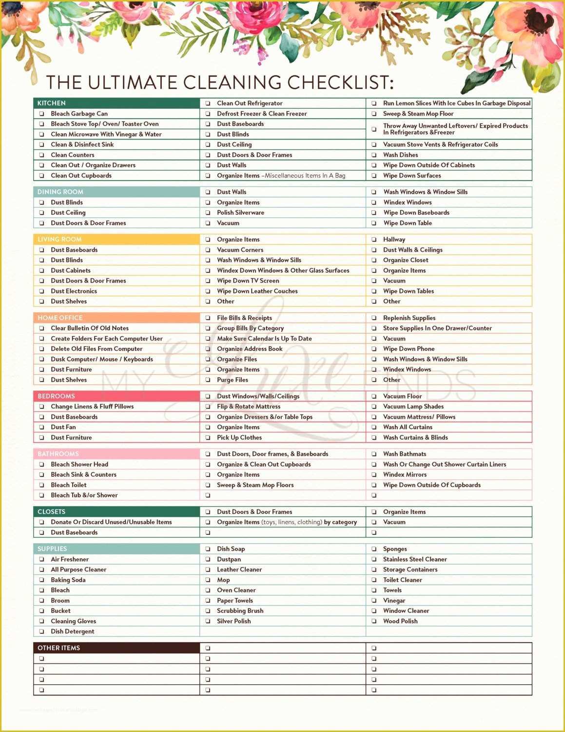 Printable Move Out Cleaning Checklist