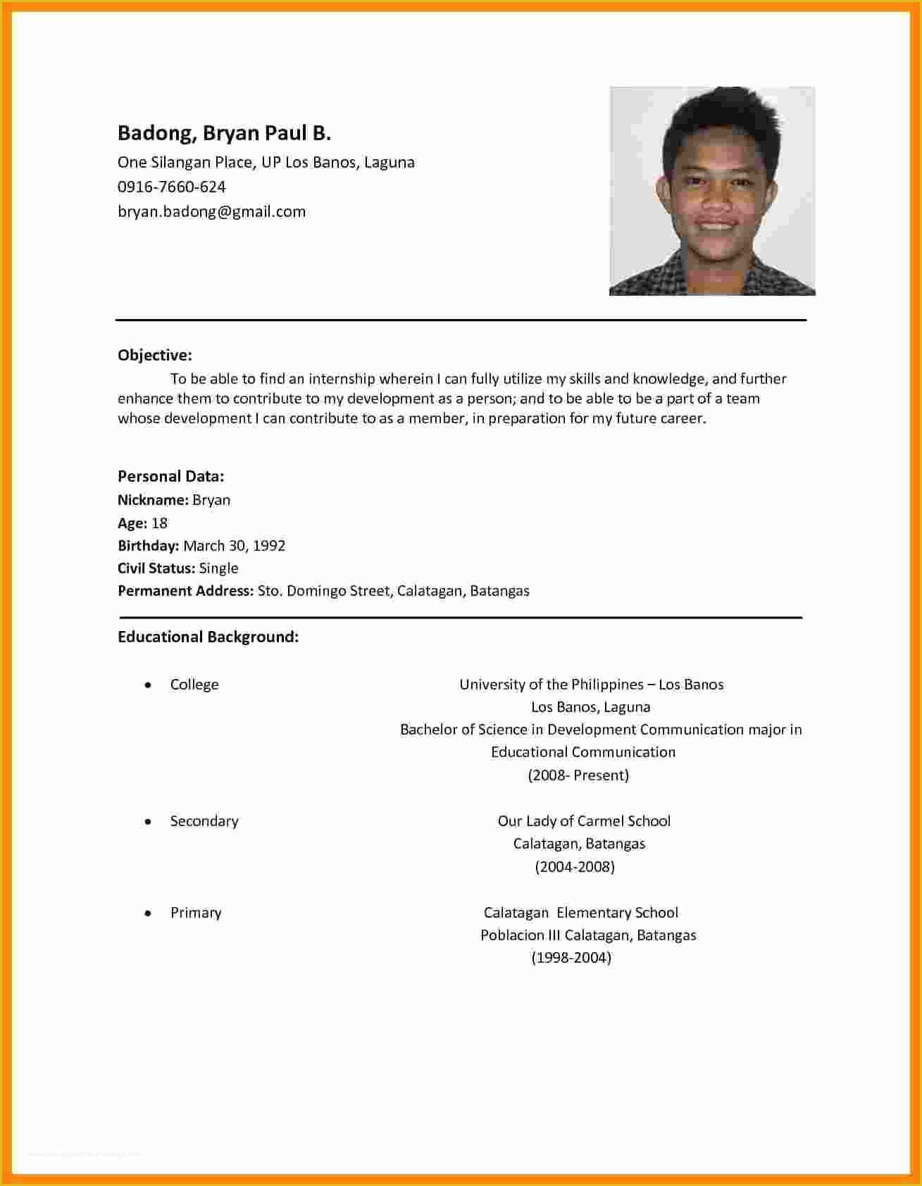 How To Make A Resume Free Template Of 5 Cv Sample For Job Application 