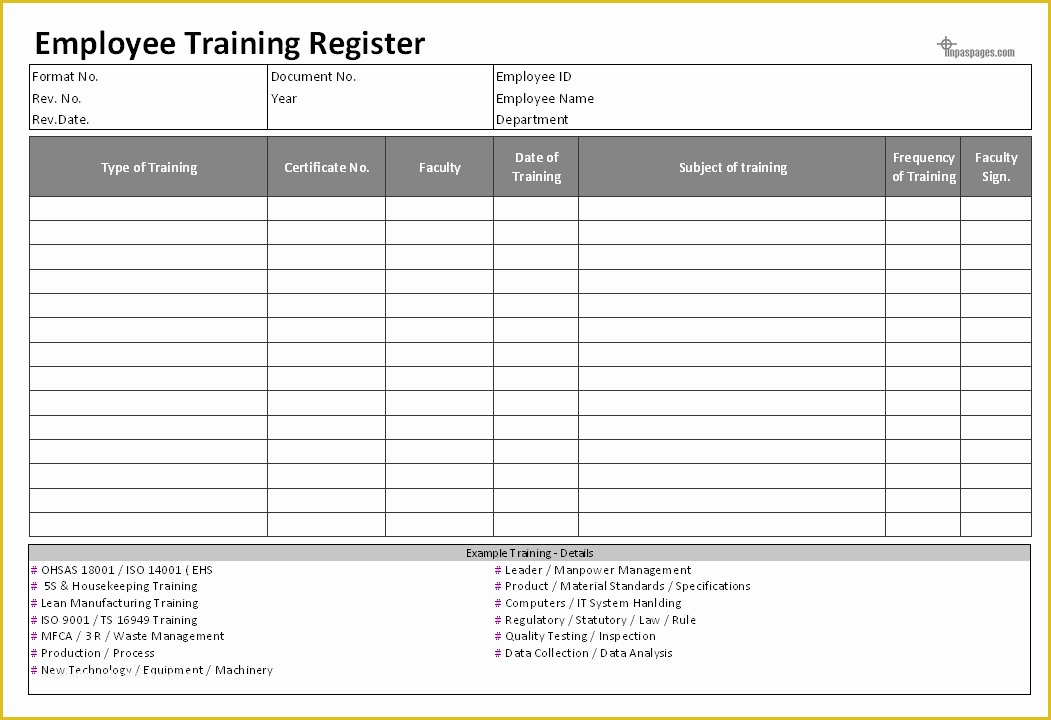 Hr Documents Templates Free Of Excel Employee Training Log Template ...