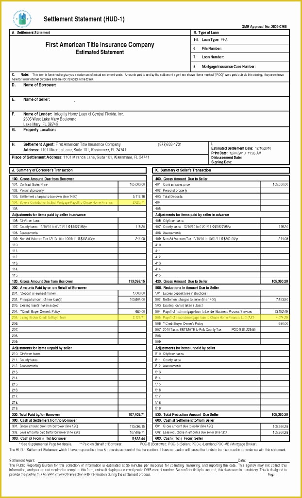 Free Settlement Statement Template