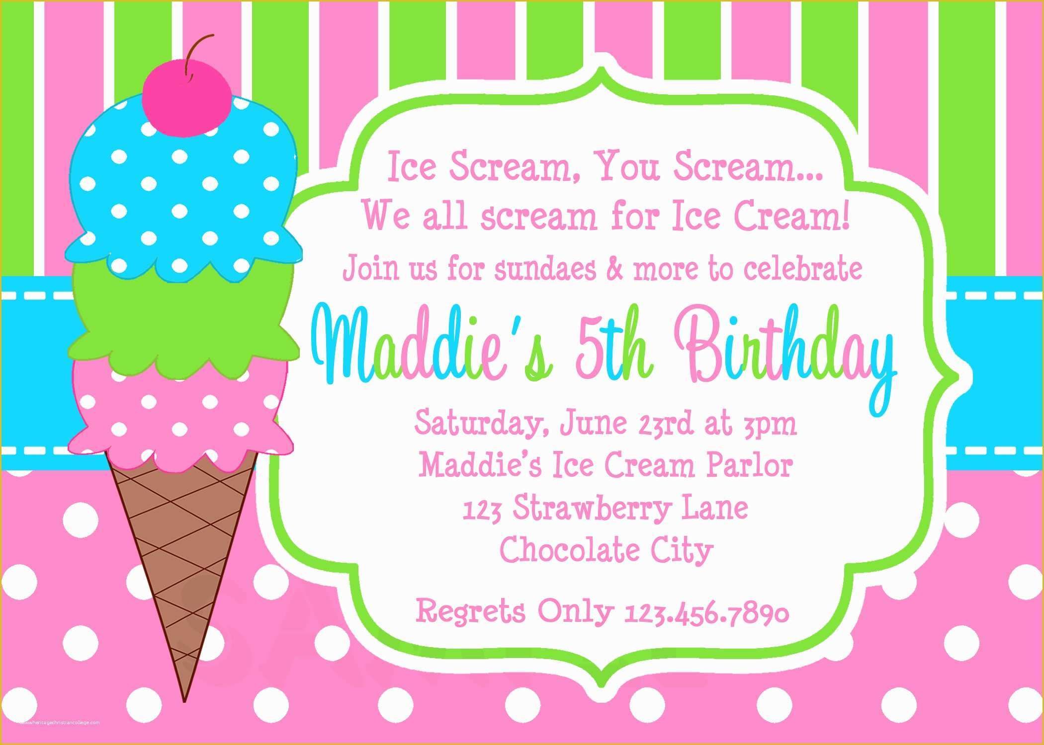  Ice Cream Birthday Invitation Template Free Of Printable Ice Cream 