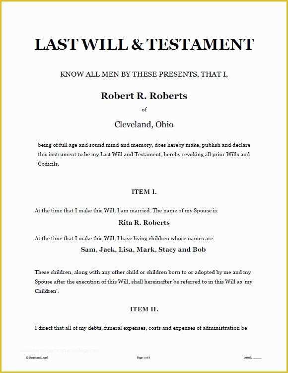Last Will and Testament Free Template Of Printable Sample Last Will and