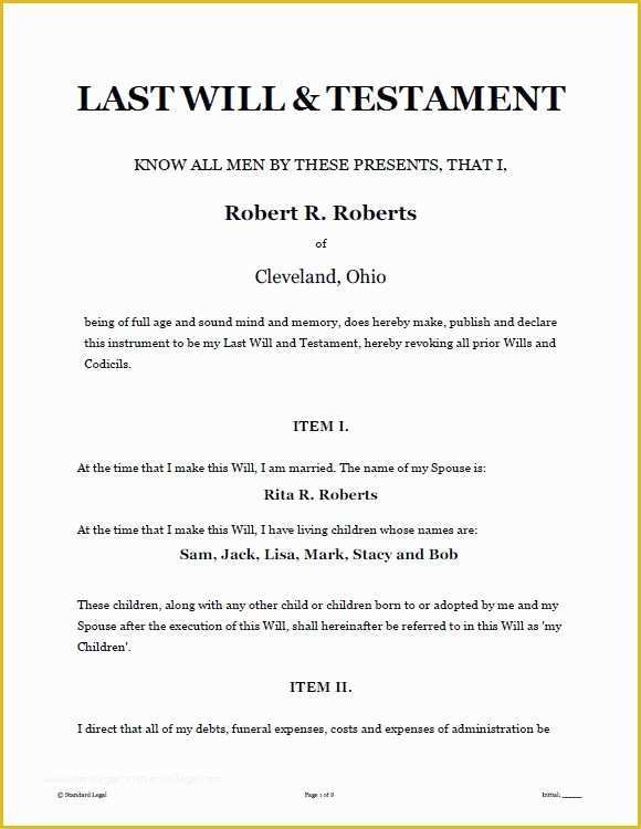 Last Will And Testament Free Template Of Printable Sample Last Will And 