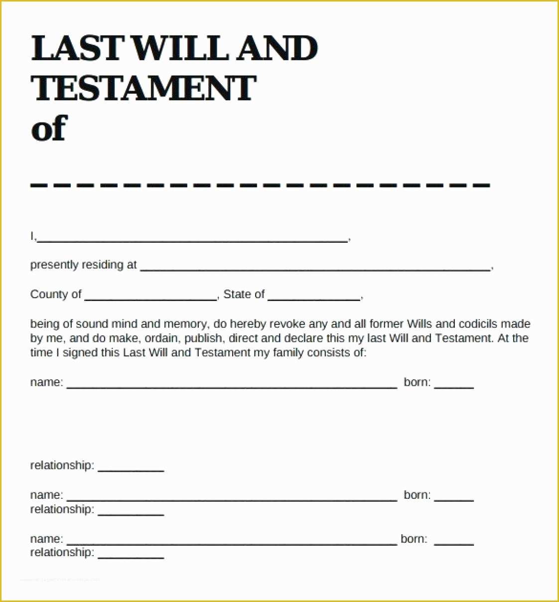 Free Printable Last Will And Testament Blank Forms Tennessee 