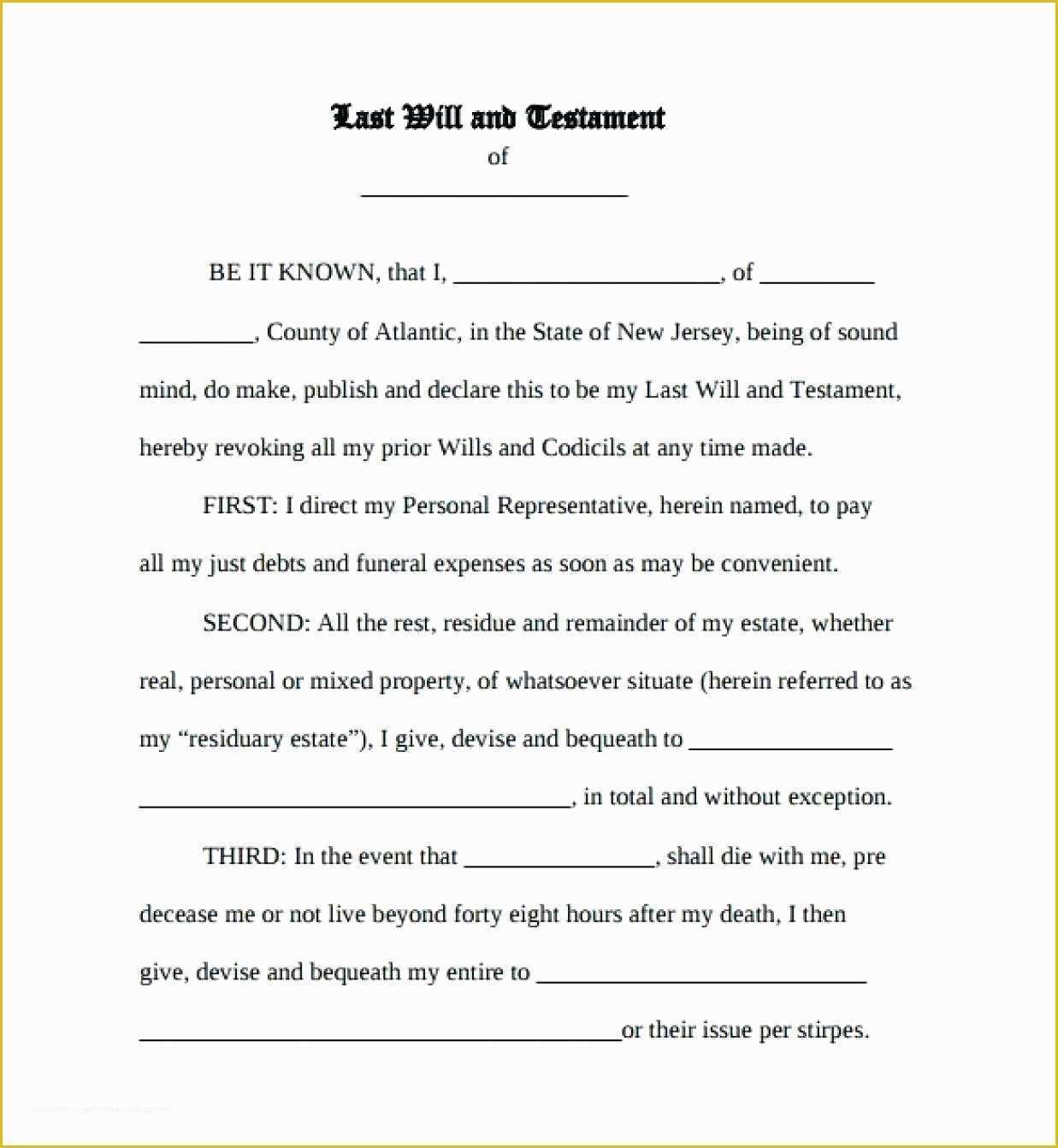 Free Printable Will Form Tennessee