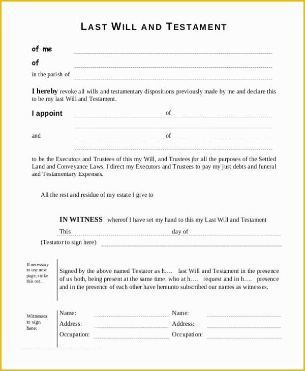 Last Will Templates Free Printable Of Free Printable Last Will and