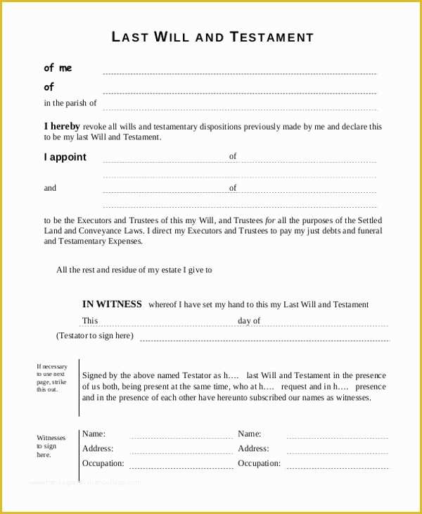 Last Will Templates Free Printable Of Free Printable Last Will And