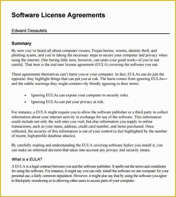 Licence Agreement Template Free Of 8 Software License Agreement Samples 