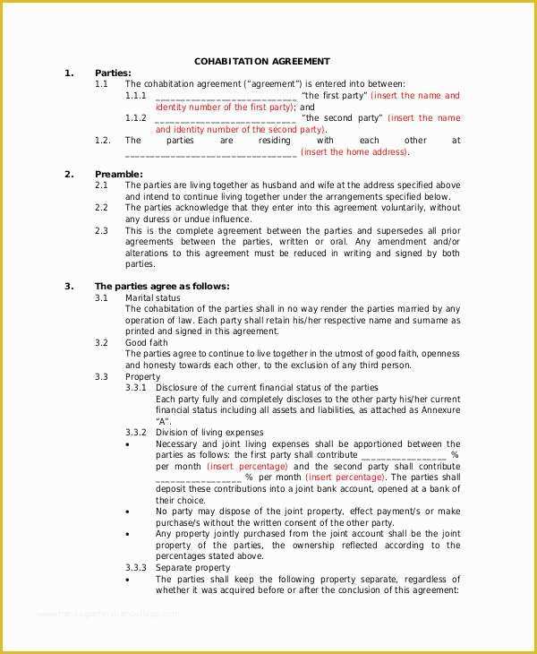  Living Together Agreement Template Free Of Cohabitation Agreement 