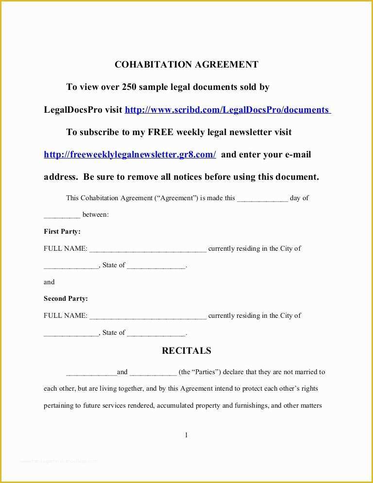  Living Together Agreement Template Free Of Cohabitation Agreement 