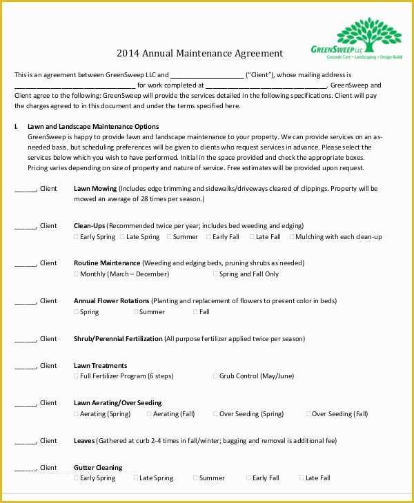 Maintenance Contract Template Free Of Maintenance Agreement Templates 9 