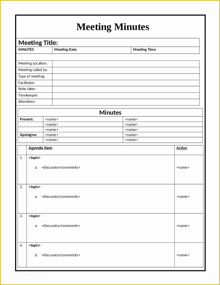 Meeting Minutes Template Free Of 2019 Meeting Minutes Template Fillable 