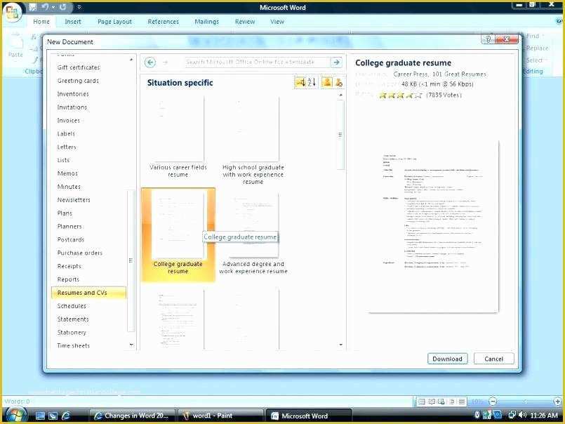 resume templates microsoft word 2007 free download