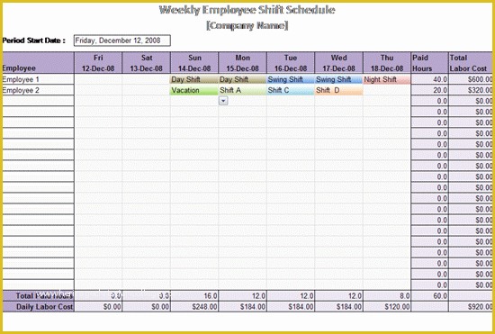 Monthly Employee Schedule Template Free Of Work Schedule Template Weekly Employee Shift Schedule