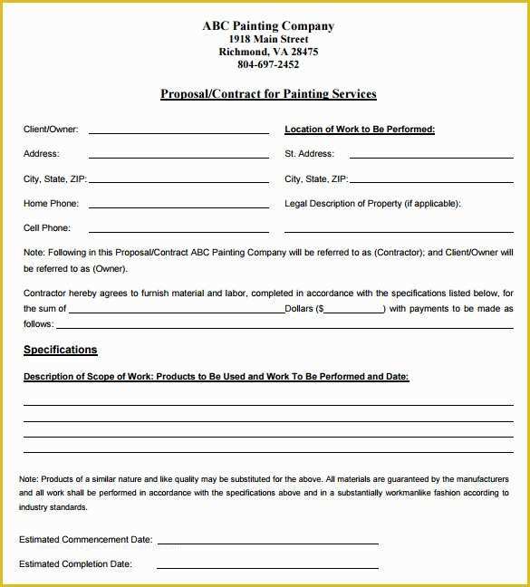49 Painting Contract Template Free Download Heritagechristiancollege