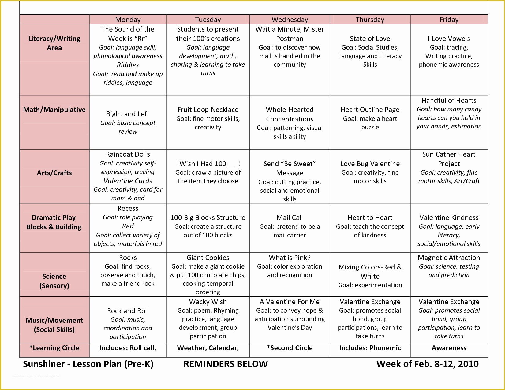 46 Pre K Lesson Plan Template Free Heritagechristiancollege