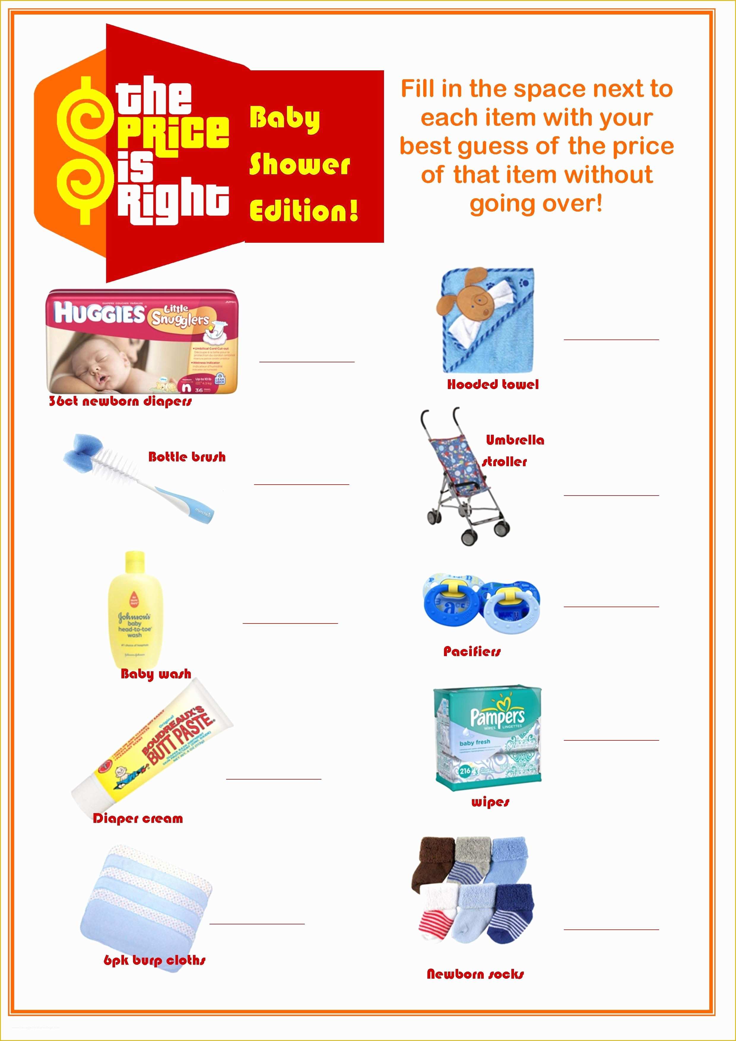 Price Is Right Baby Shower Game Free Template Of The Price Is Right 