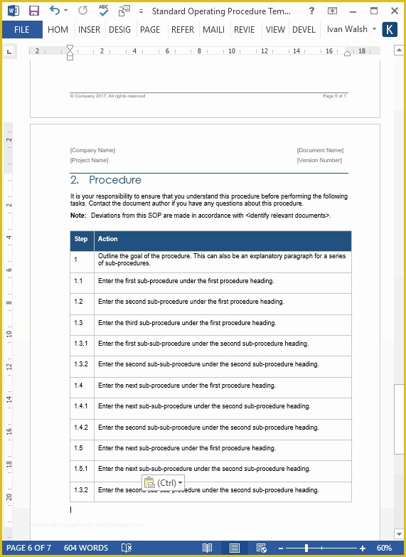 Procedure Manual Template Word Free Of Standard Operating Procedures 