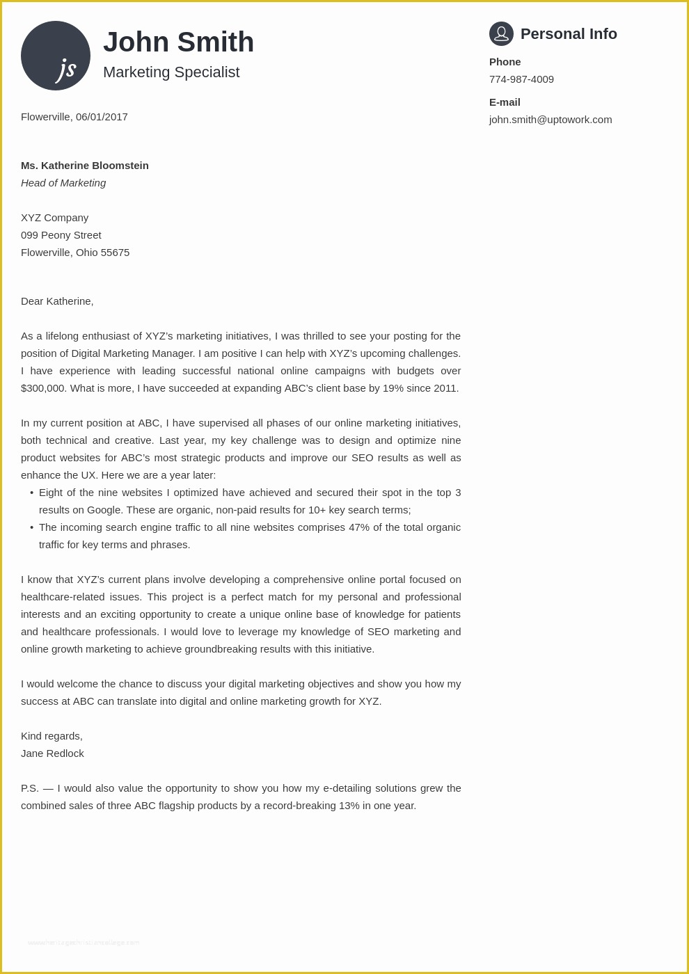 cover letter template ema