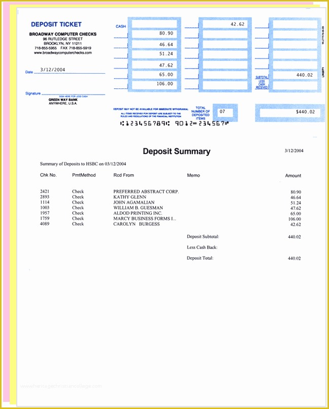 Quickbooks Printable Deposit Slips