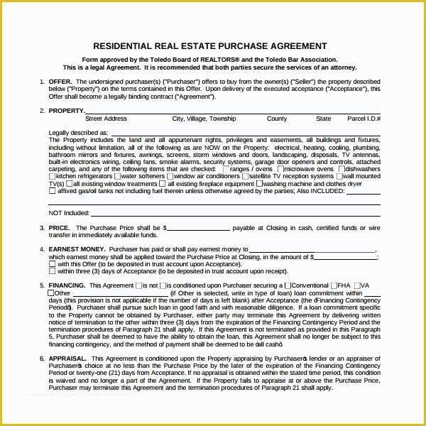 Real Estate Purchase Contract Template Free Of 14 Sample Real Estate 