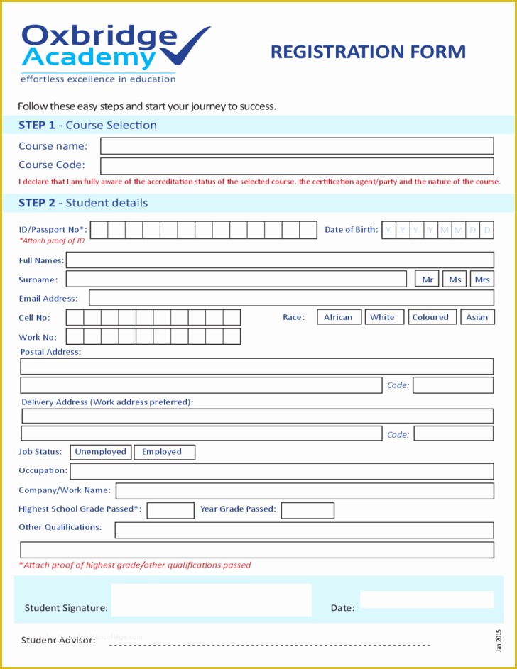 Student Registration Form Template Word Free Download