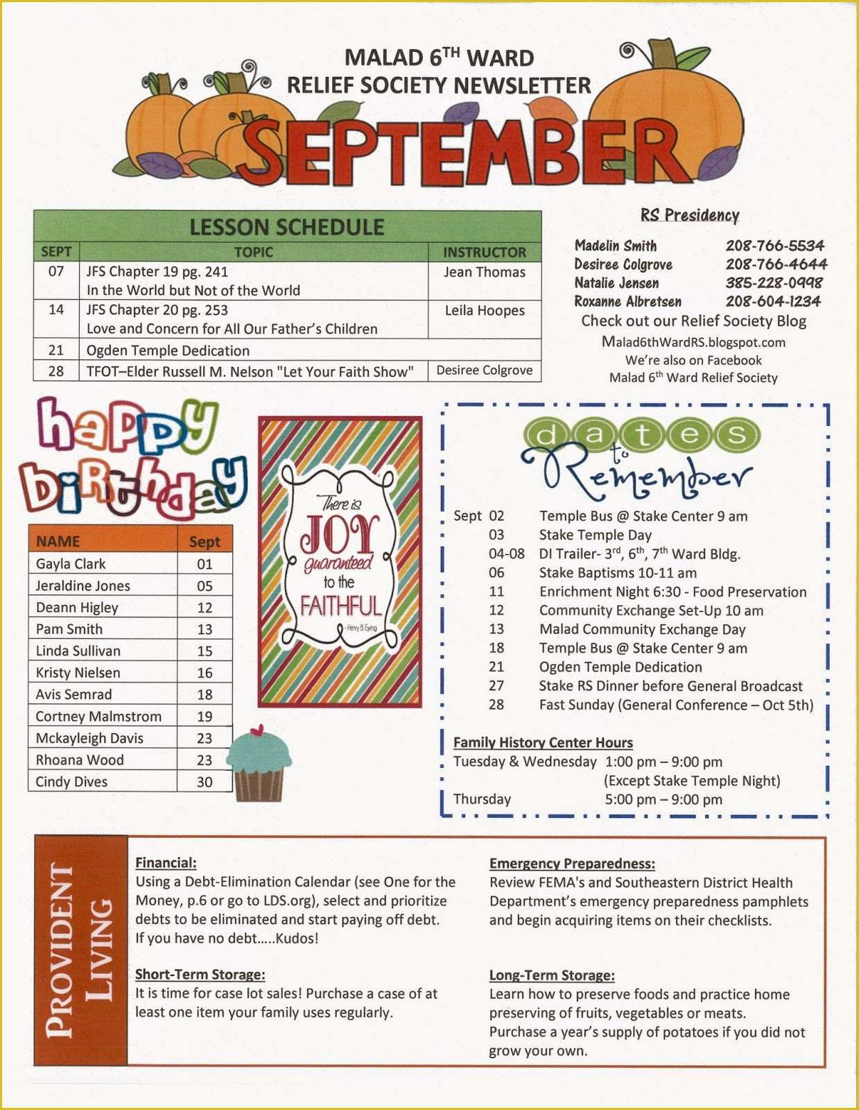 Relief Society Newsletter Template Free Of Malad 6th Ward Relief Society Blog September