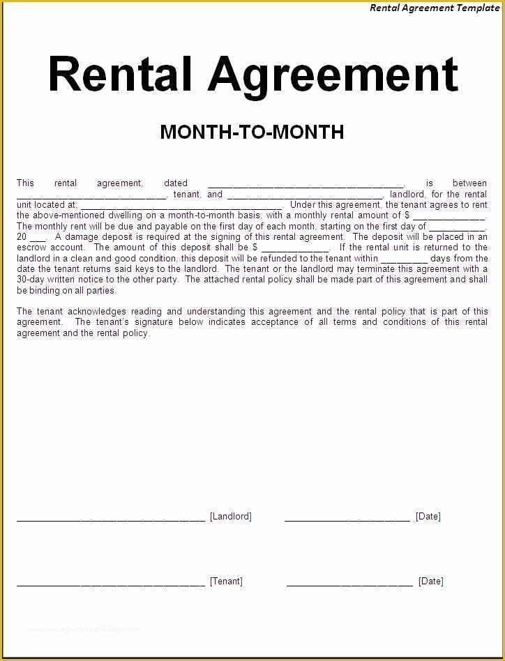 Rental Lease Agreement Template Free Of Printable Sample Simple Room 