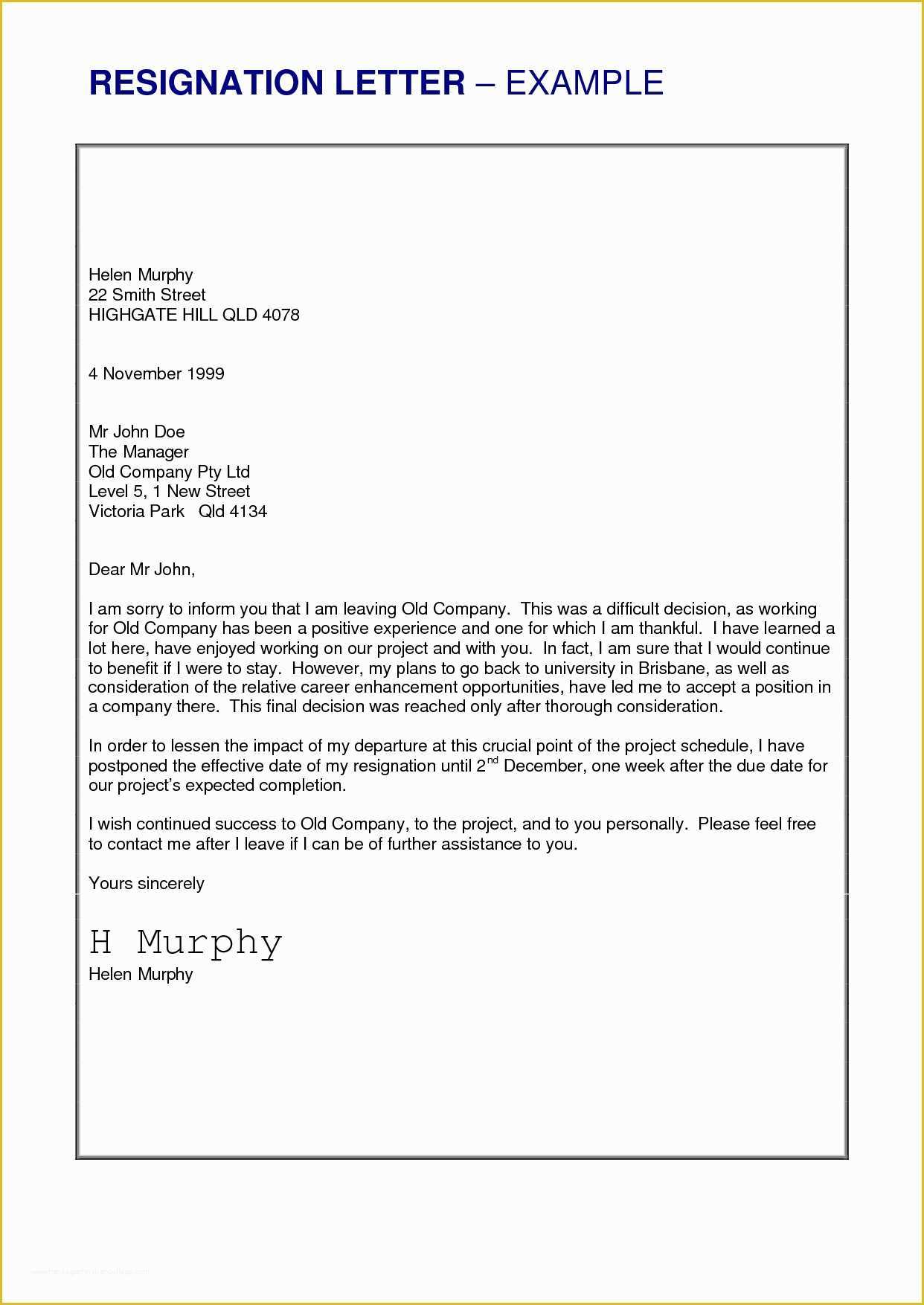 Resignation Letter Template Free Download Of Free Resignation Letter 