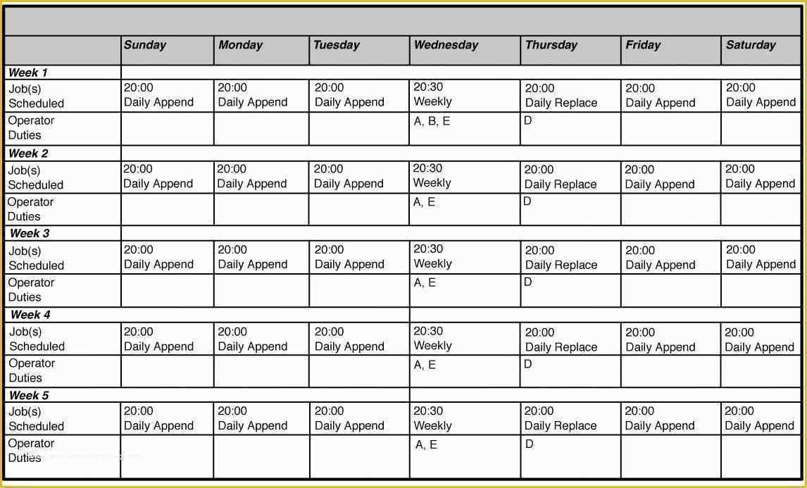 Restaurant Work Schedule Template