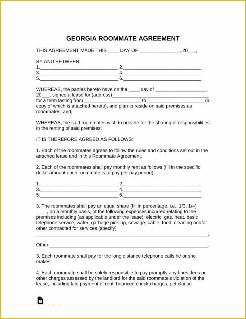 Roommate Lease Agreement Template Free Of Free Georgia Roommate Room 