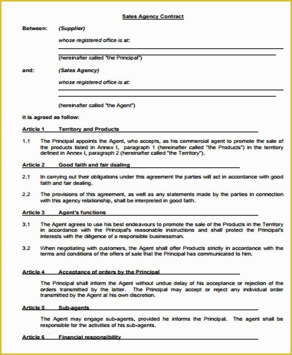 Sales Agency Agreement Template Free Of Sample Agent Contract Agreement 