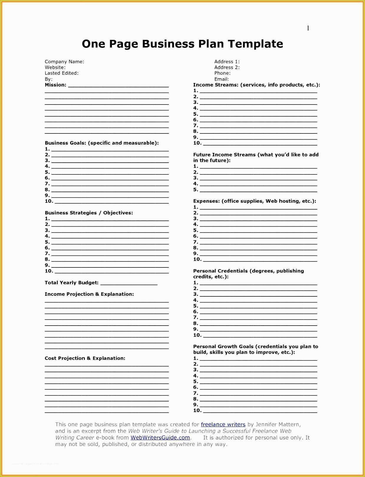 Short Business Plan Template Free Of 9 Free Business Plan Template For 