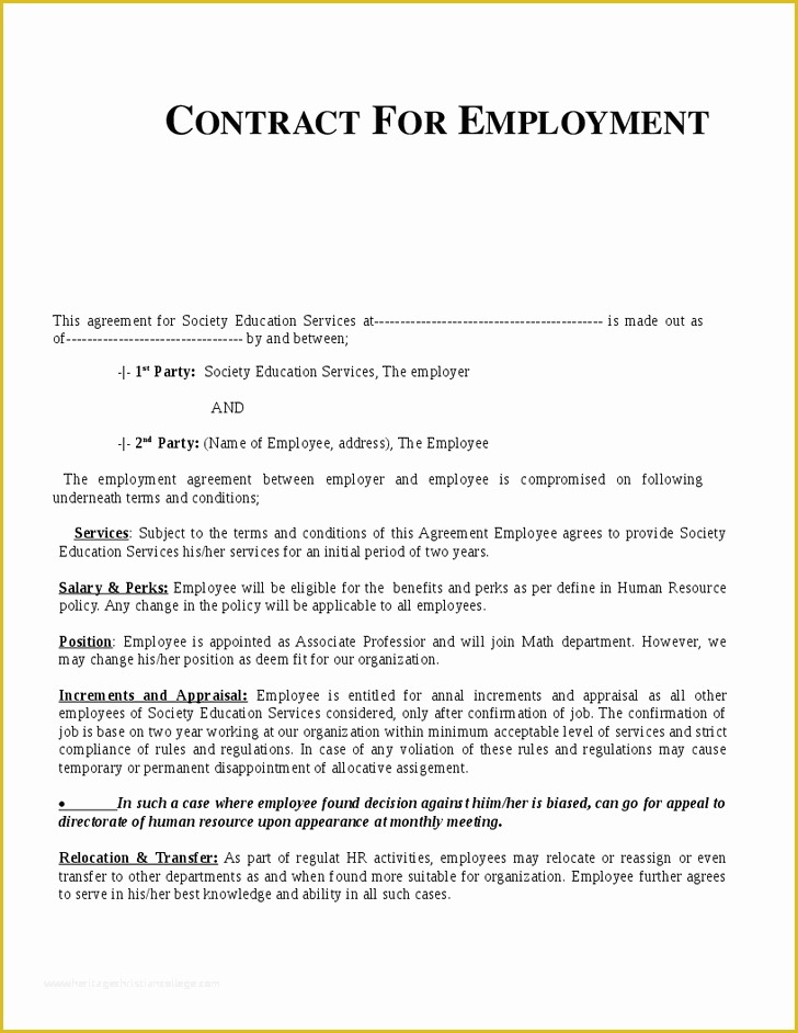  Simple Employment Contract Template Free Of Basic Employment Contract 