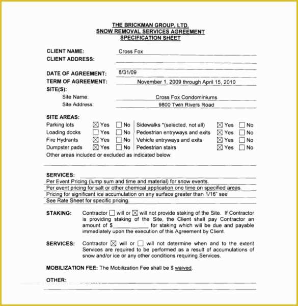 Snow Removal Contract Template Free Of 20 Snow Plowing Contract 