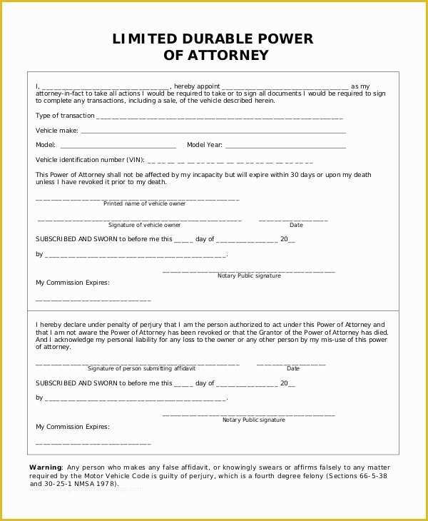 Free Printable Special Power Of Attorney Form 0260