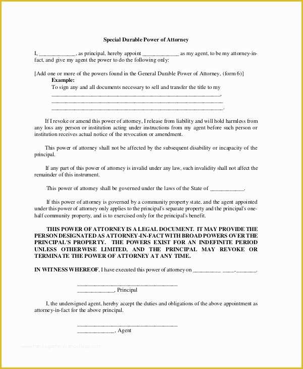Special Power Of attorney Template Free Of Sample Special Power
