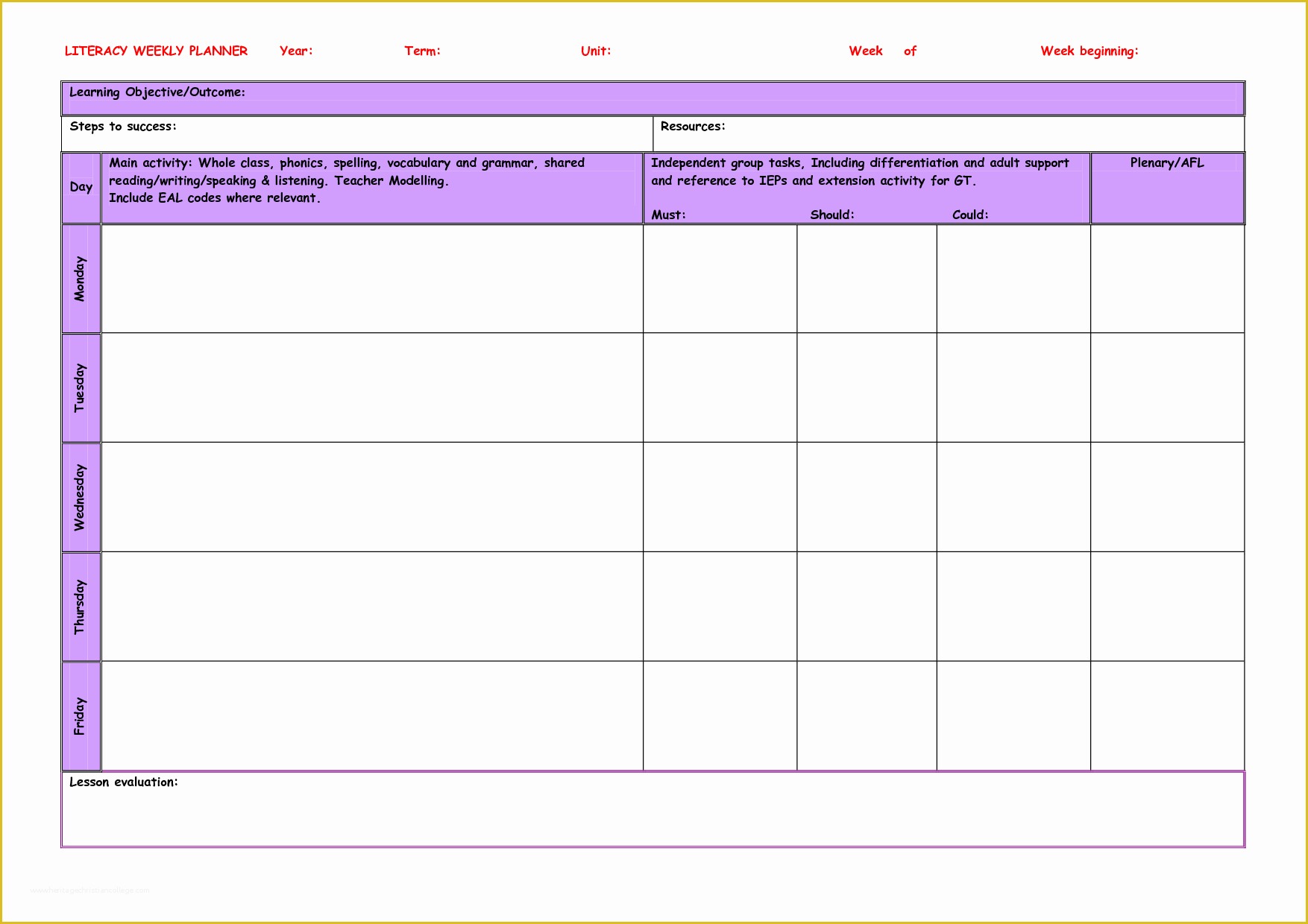 Teacher Schedule Template Free Of Teacher Weekly Planner Template
