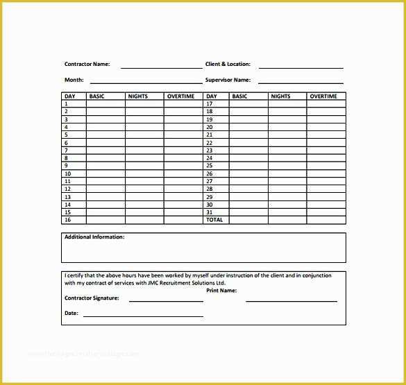 Timesheet for Contractors Template Free Excel Of Monthly Timesheet Template