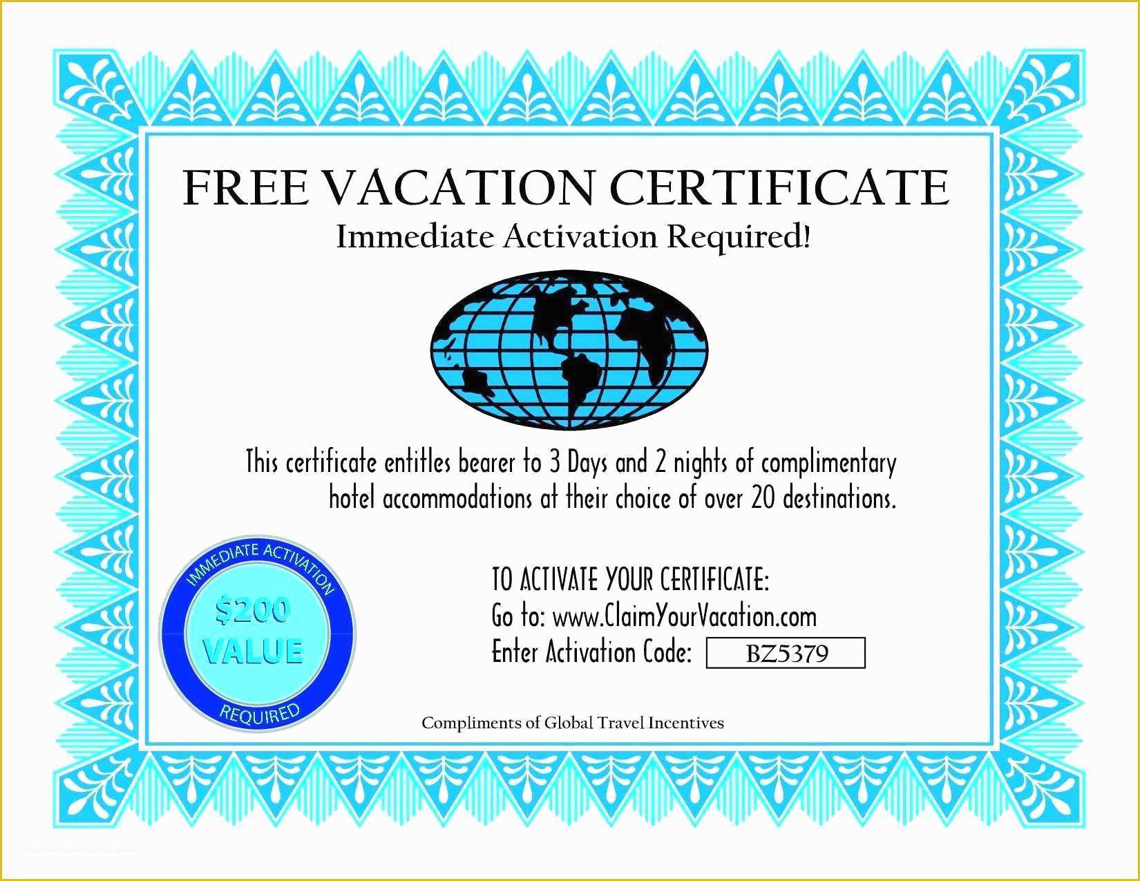 Vacation Gift Certificate Template Free Of Travel Gift Certificate