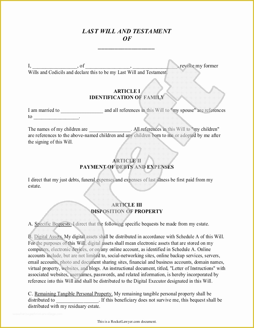 Virginia Last Will And Testament Free Template Of Last Will Free Last 