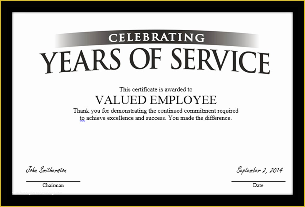 Service Award Certificate Free Printable